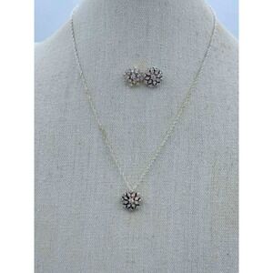 Vintage Premier Designs Clear Rhinestone Snowflake Necklace & Earrings Set